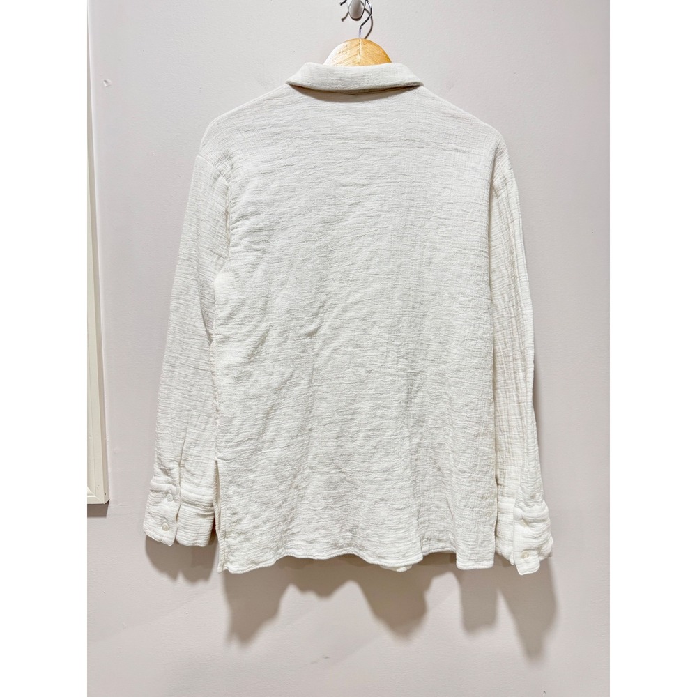 Nineth White Crinkle Gauze Cotton Button Down Shirt Long Sleeve XL Coastal - Picture 2 of 6